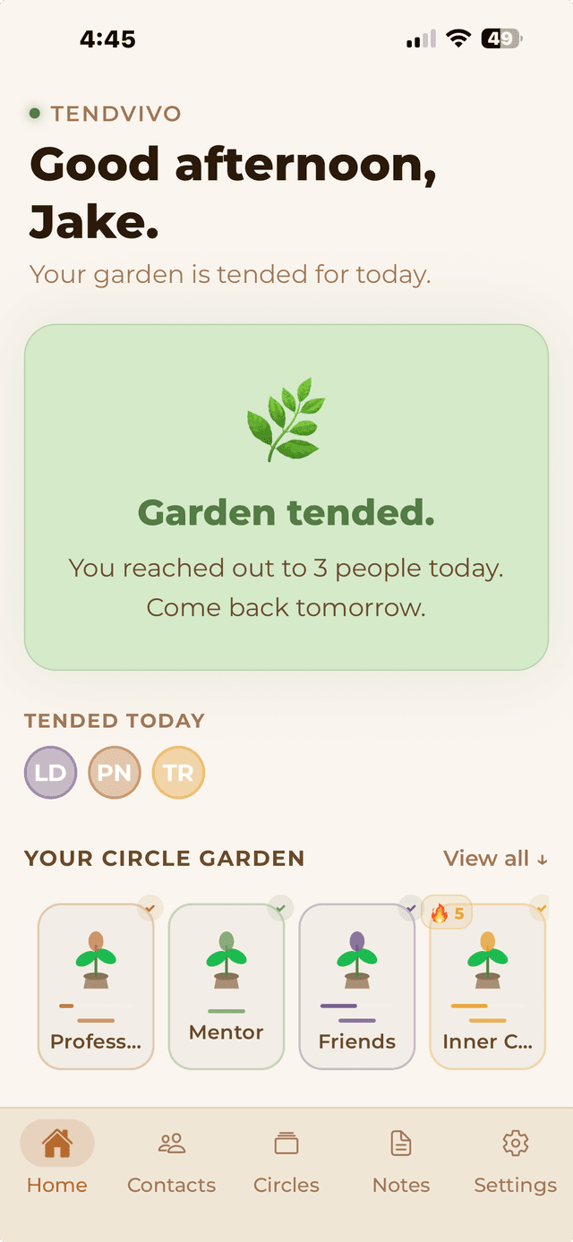 Circle Garden showing tended plants with Garden tended confirmation
